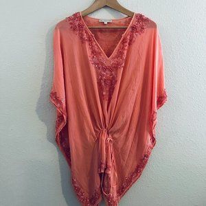 Gold Hawk Pink Embroidered Embellished Poncho Top Women's Size Small
